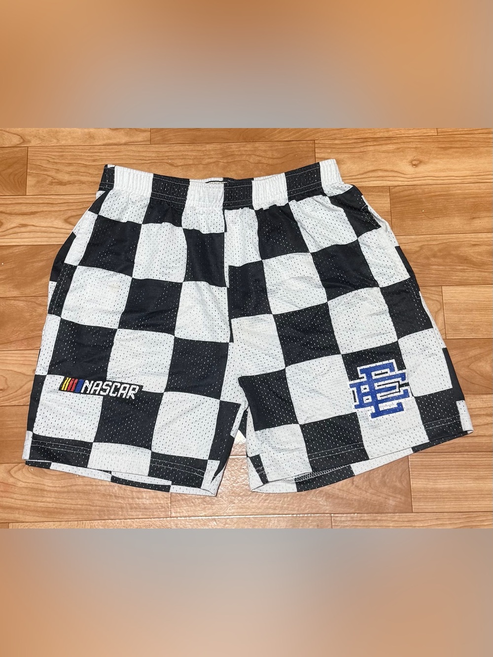 Eric Emanuel Black and White Checkered NASCAR Athletic Shorts
